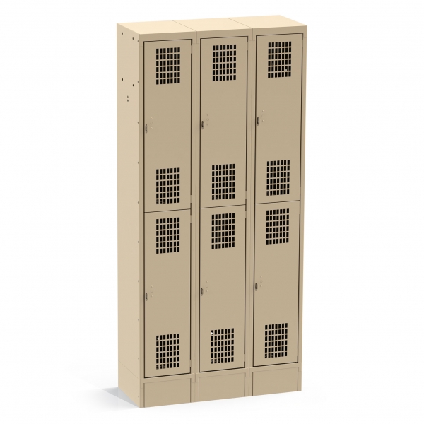 3 Column, Perforated 6 Door Tan Locker