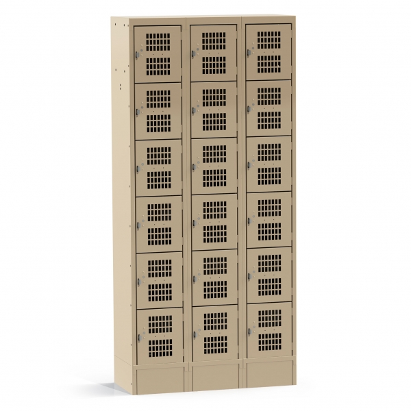 3 Column, Perforated 18 Door Tan Locker